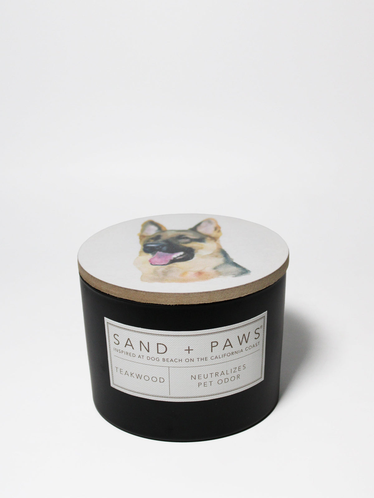 Sand + Paws Teakwood 12 oz cozy scented candle