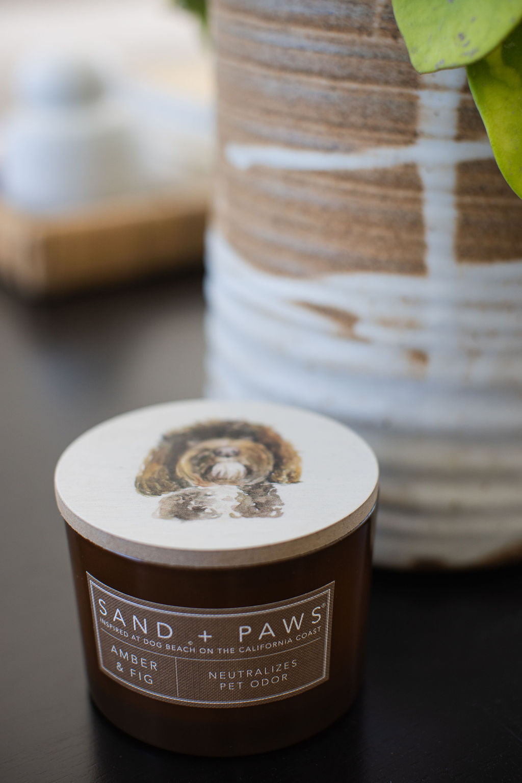 Sand + Paws Amber & Fig 12 oz warm scented candle