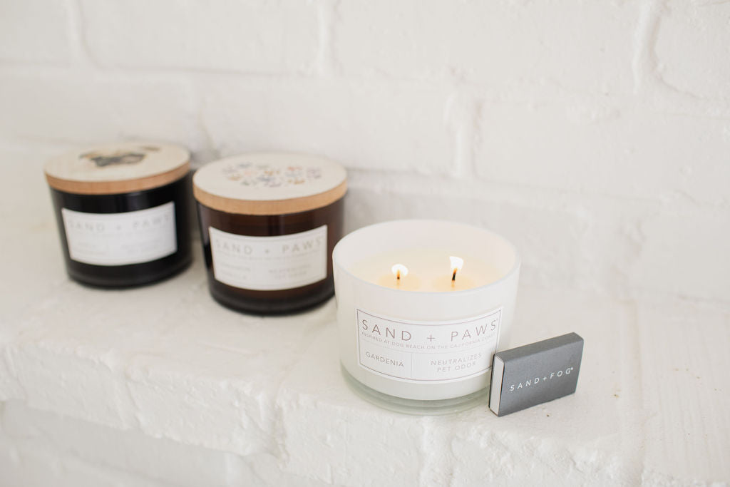 Sand + Paws Gardenia 12 oz calming scented candle