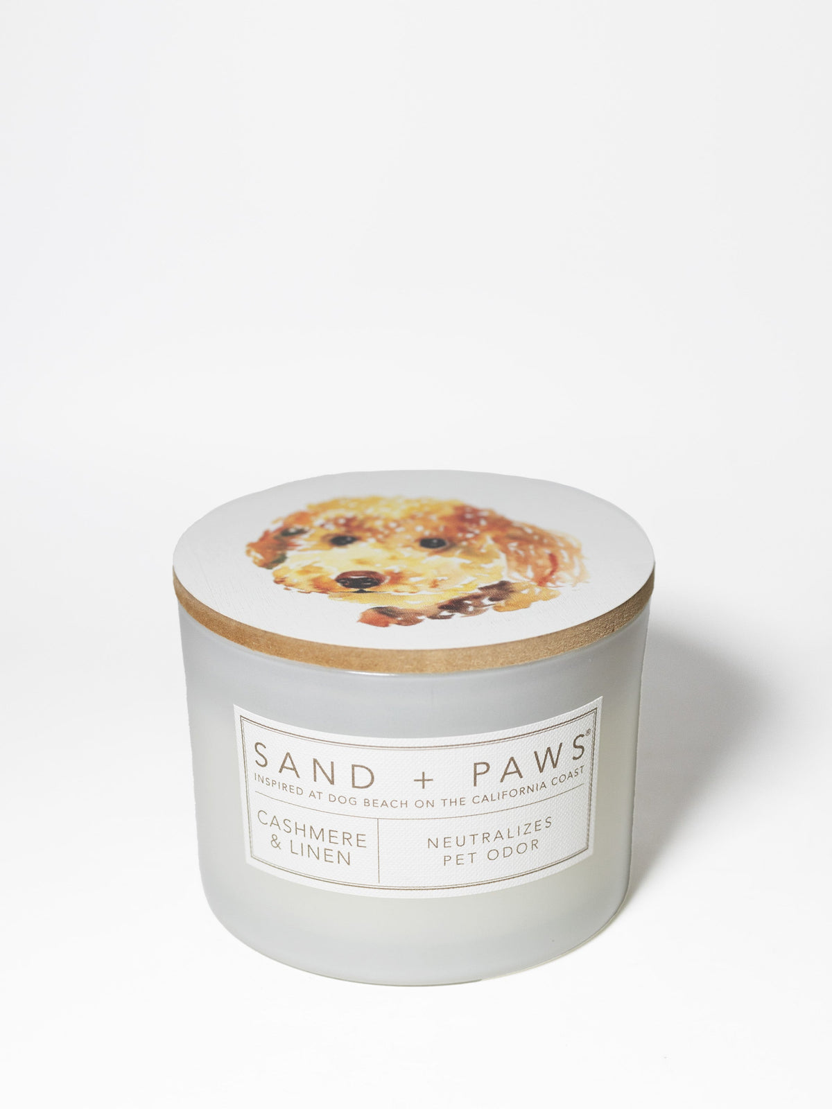 Sand + Paws Cashmere & Linen 12 oz calming scented candle